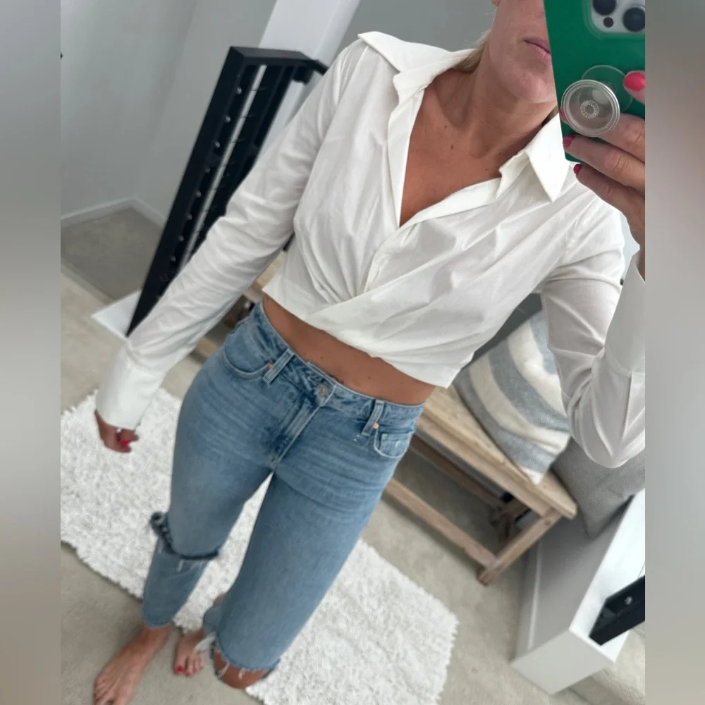 Cotton Candy LA Chic White Wrap Crop Top with Long Cuffed Sleeves Holiday Chic M - Picture 5 of 13